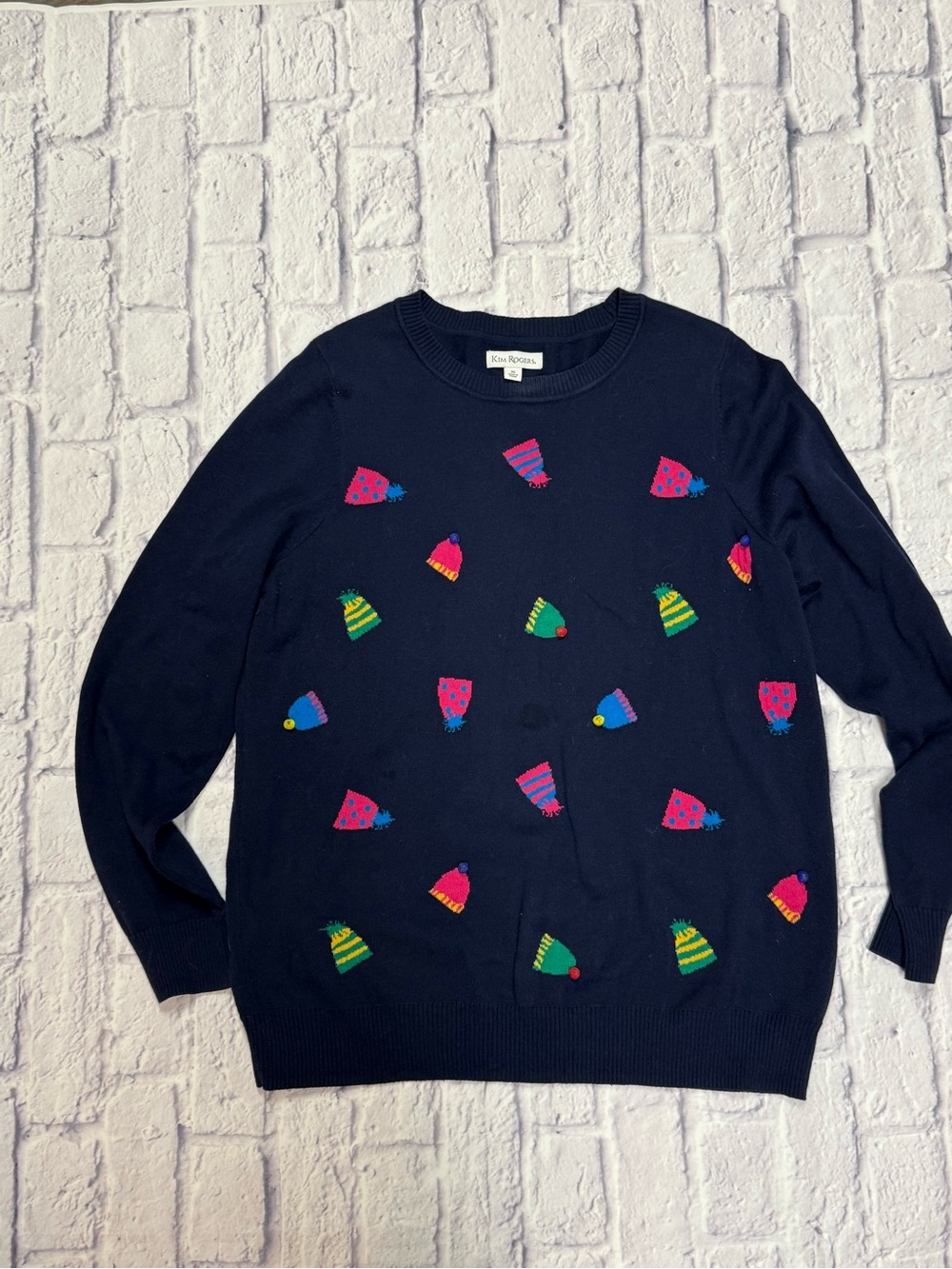 Kim Rogers Navy Sweater with Pink and Blue Accent